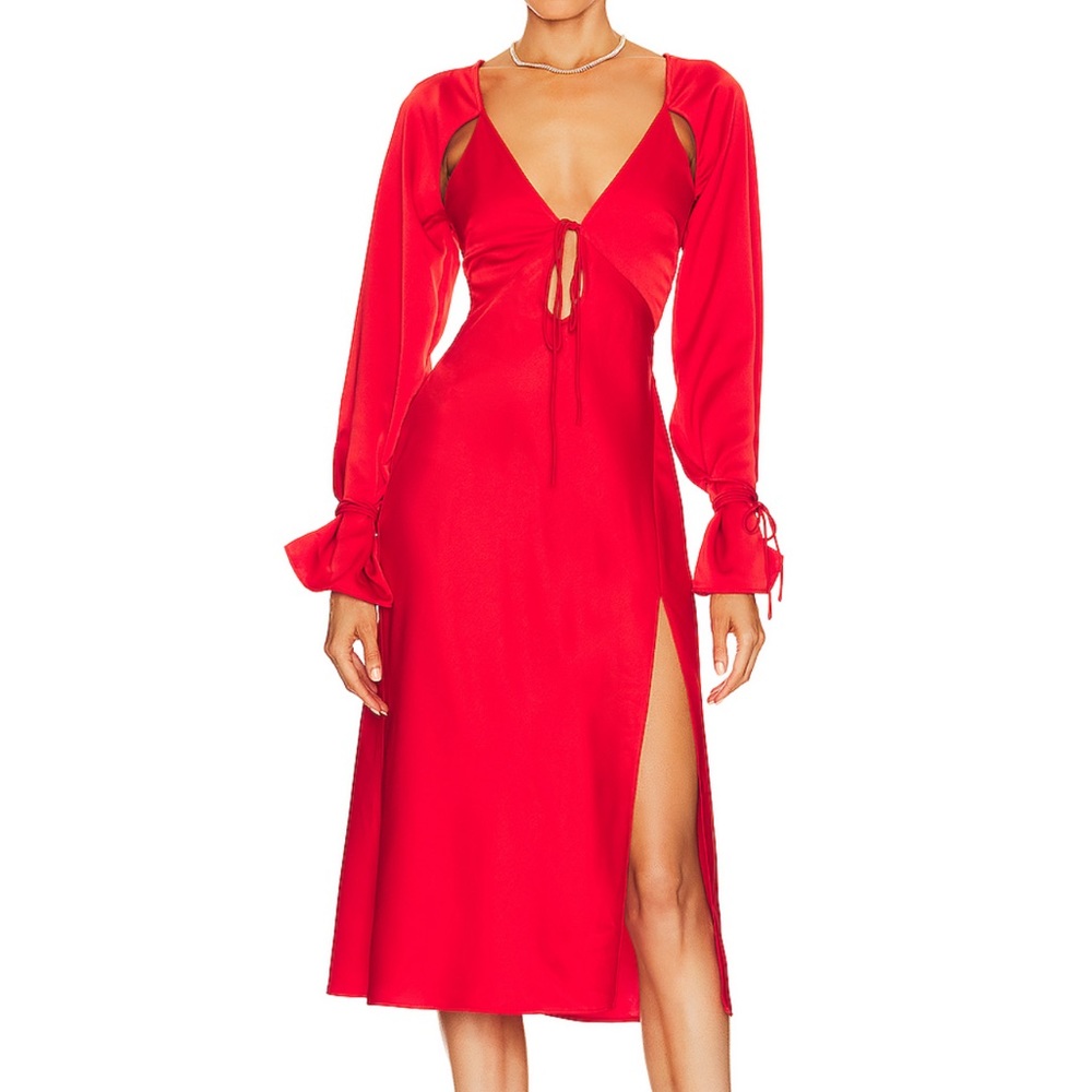 L’Academie Connor Midi Dress in Red. Worn once